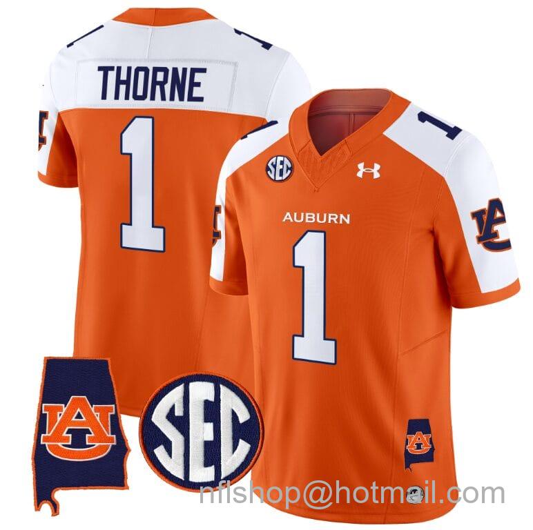 Men's Under Armour Payton Thorne Jersey #1 Auburn Tigers SEC Patch Vapor Limited College Football Stitched Orange Alternate