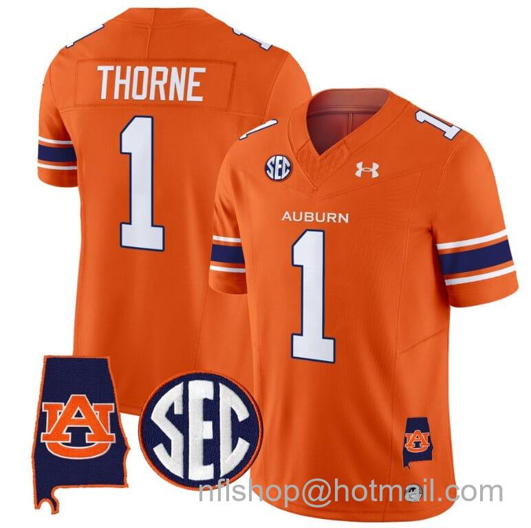 Men's Under Armour Payton Thorne Jersey #1 Auburn Tigers SEC Patch Vapor Limited College Football Stitched Orange