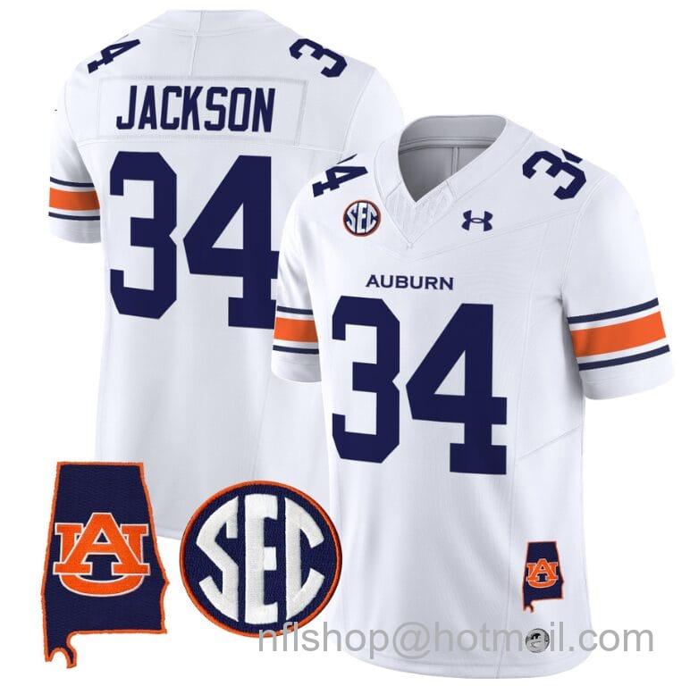 Men's Under Armour Bo Jackson Jersey #34 Auburn Tigers SEC Patch Vapor Limited College Football Stitched White