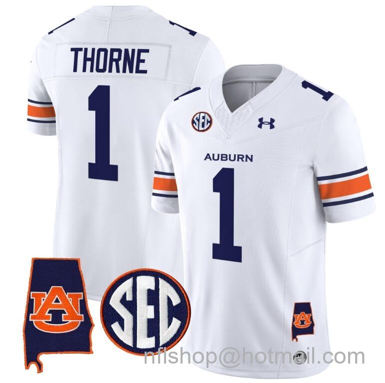 Men's Under Armour Payton Thorne Jersey #1 Auburn Tigers SEC Patch Vapor Limited College Football Stitched White