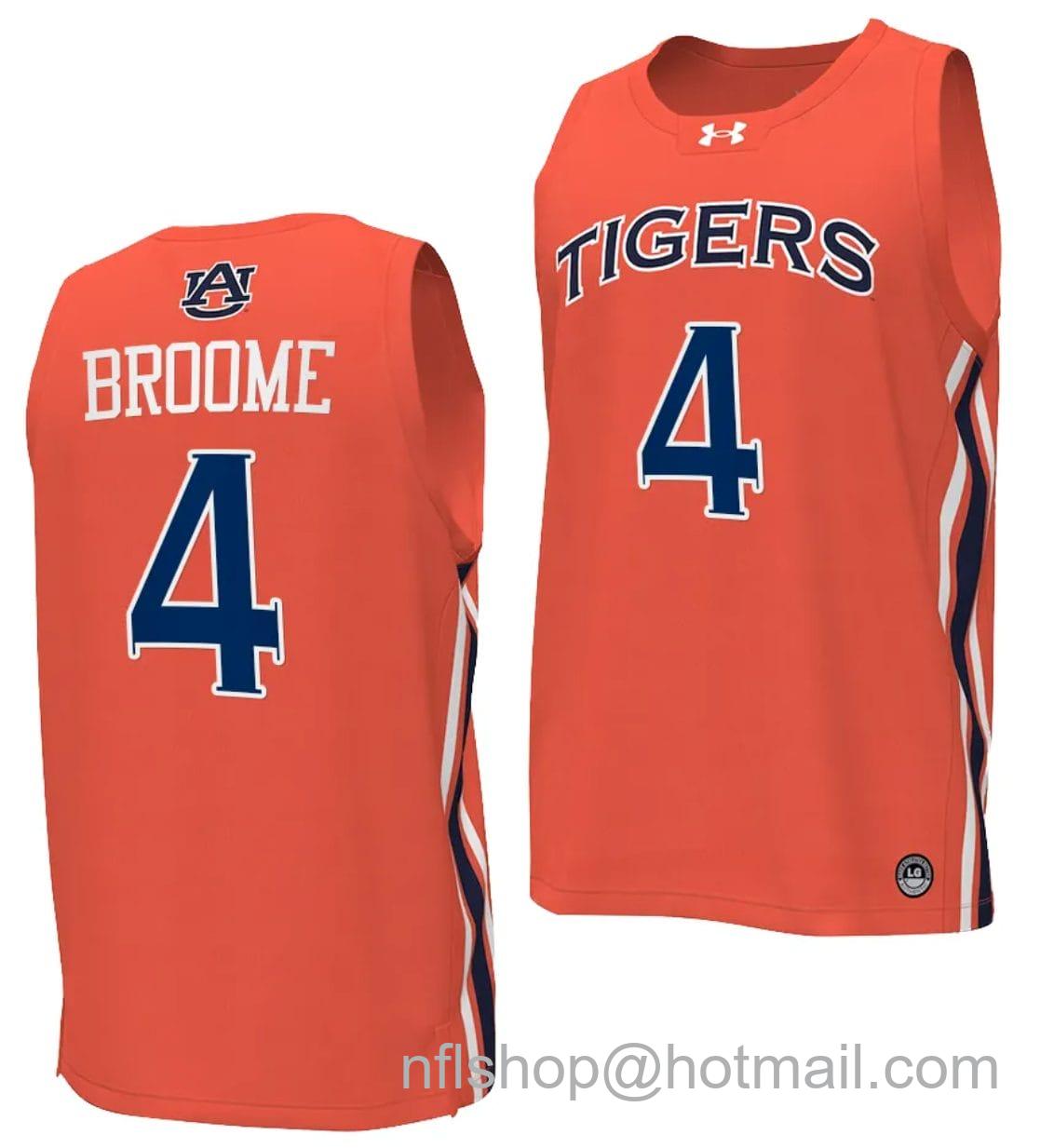 Men's Under Armour Johni Broome Jersey #4 Auburn Tigers College Basketball Replica Orange