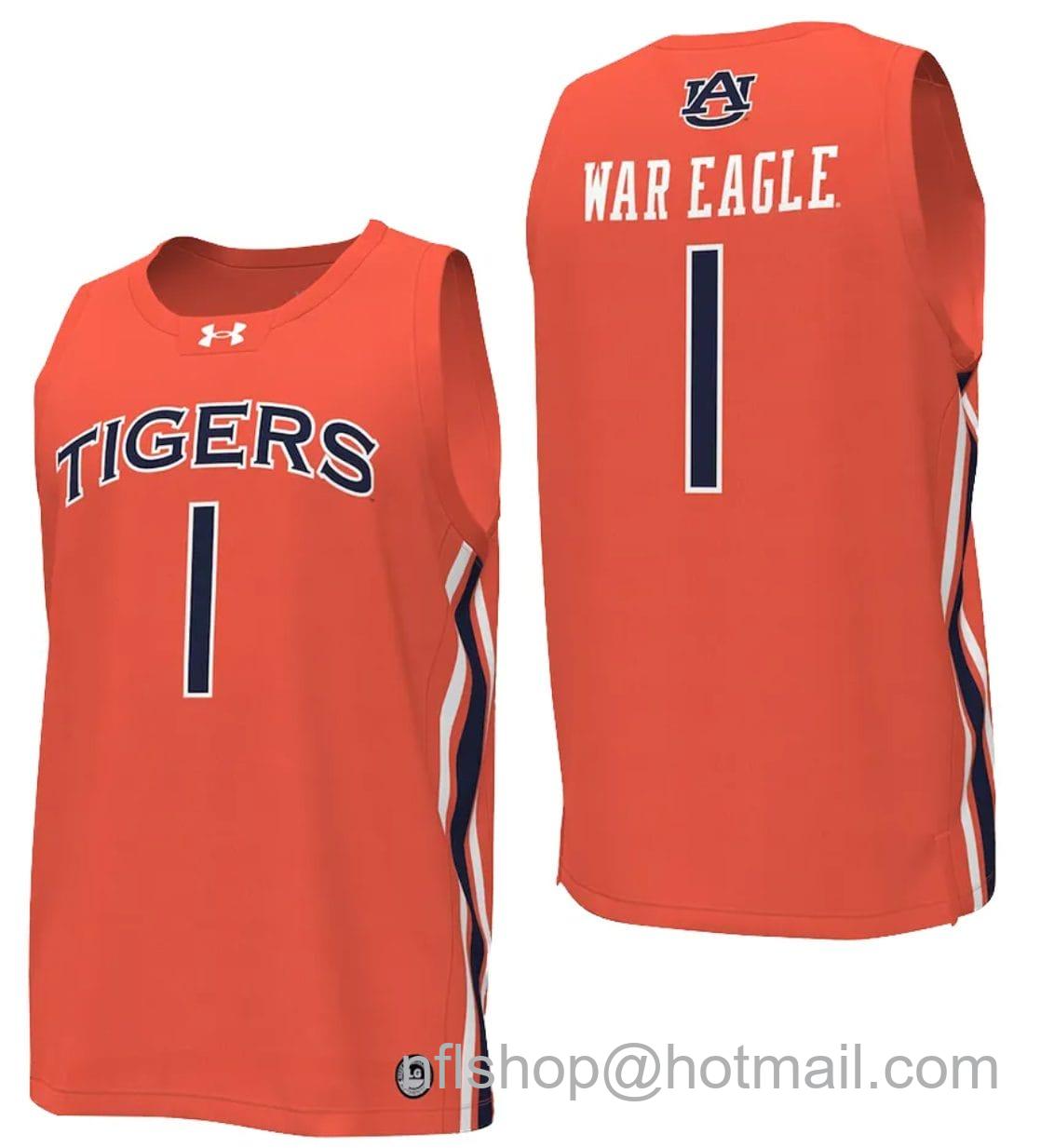 Men's Under Armour War Eagle Jersey #1 Auburn Tigers College Basketball Replica Orange