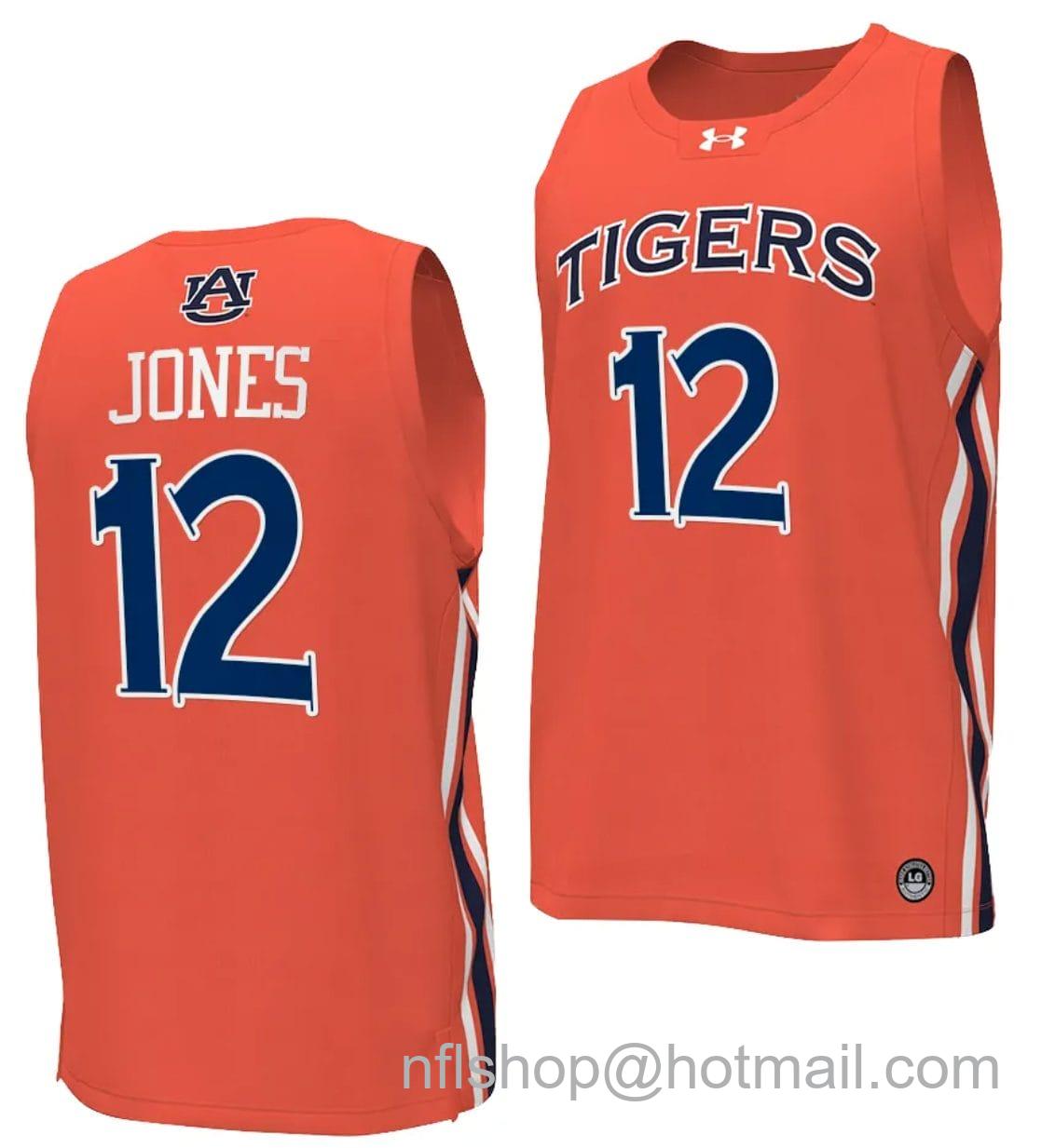 Men's Under Armour Denver Jones Jersey #12 Auburn Tigers College Basketball Replica Orange