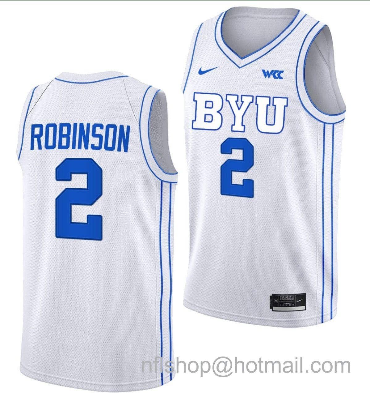 Men's Nike Jaxson Robinson Jersey #2 BYU Cougars College Basketball Jersey 2022-23 White