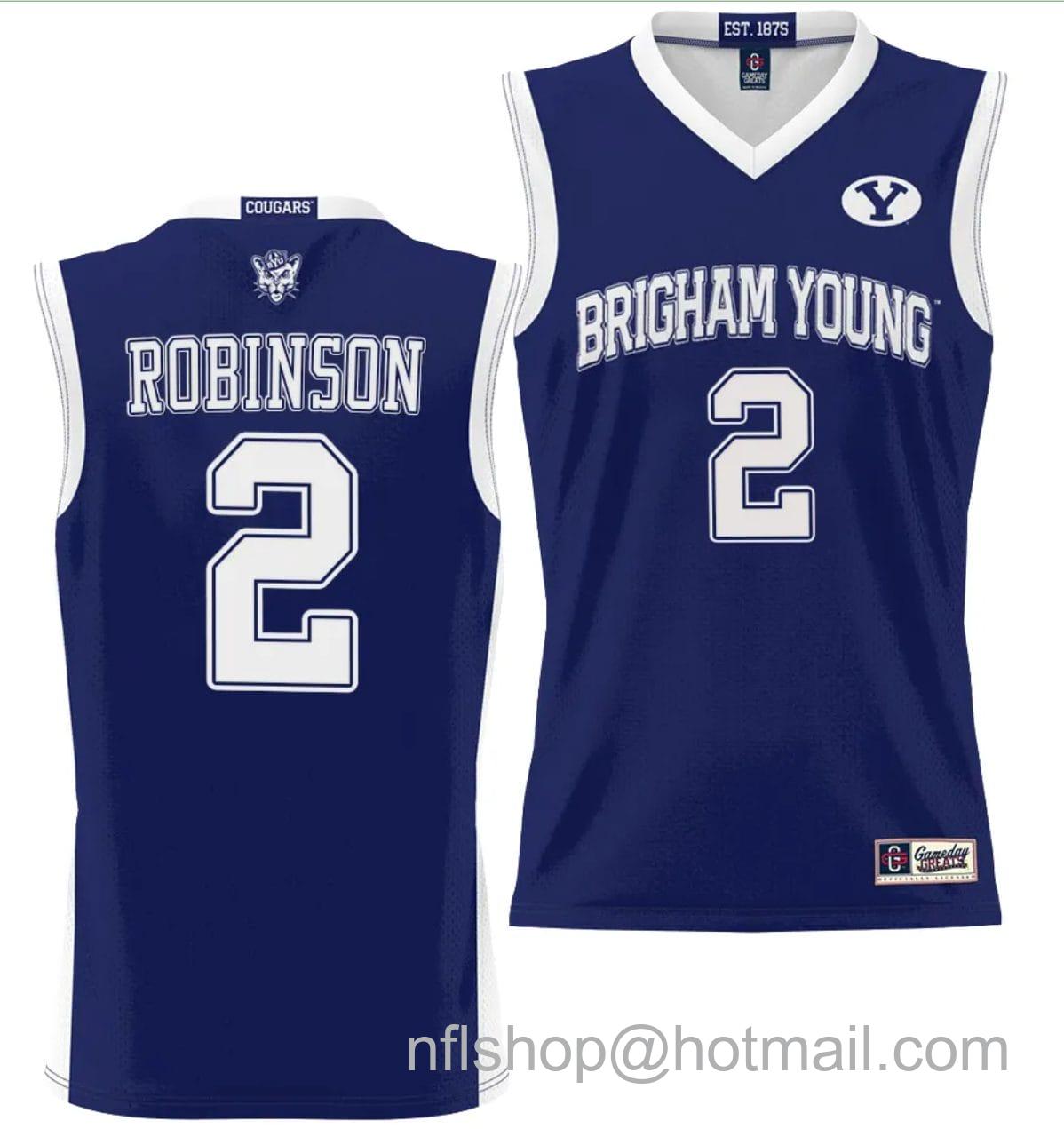 Men's Gameday Great  Jaxson Robinson Jersey #2 BYU Cougars NIL College Basketball Jersey Lightweight Navy