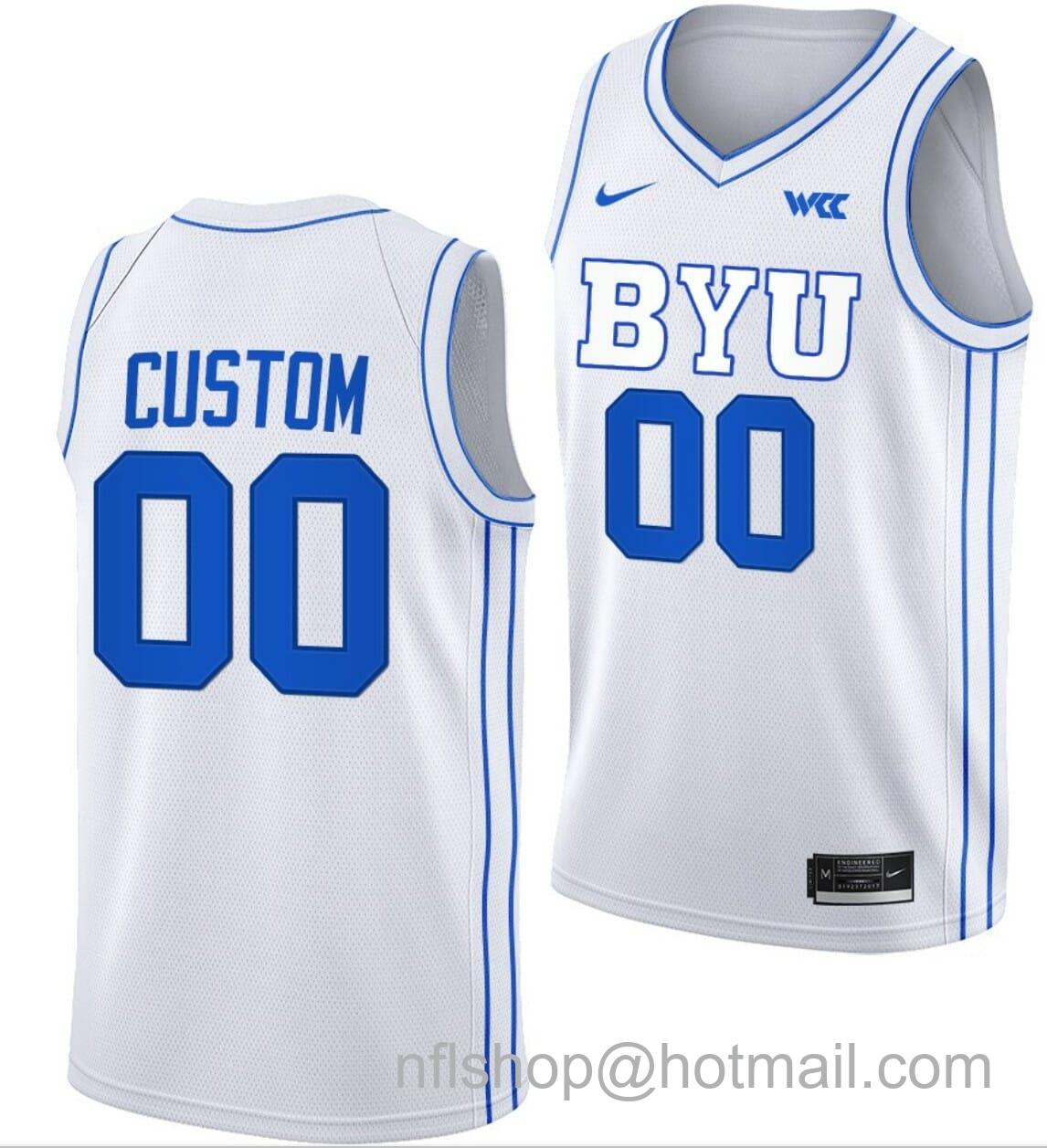 Men's Nike Custom BYU Cougars Jersey Name And Number College Basketball White