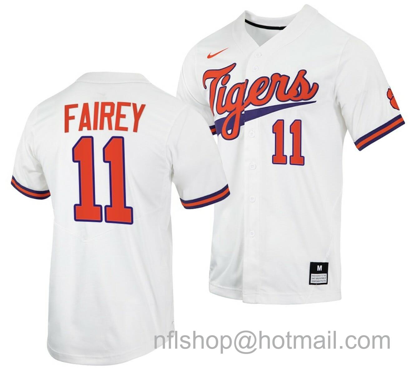 Men's Nike Chad Fairey Jersey Clemson Tigers College Baseball White #11