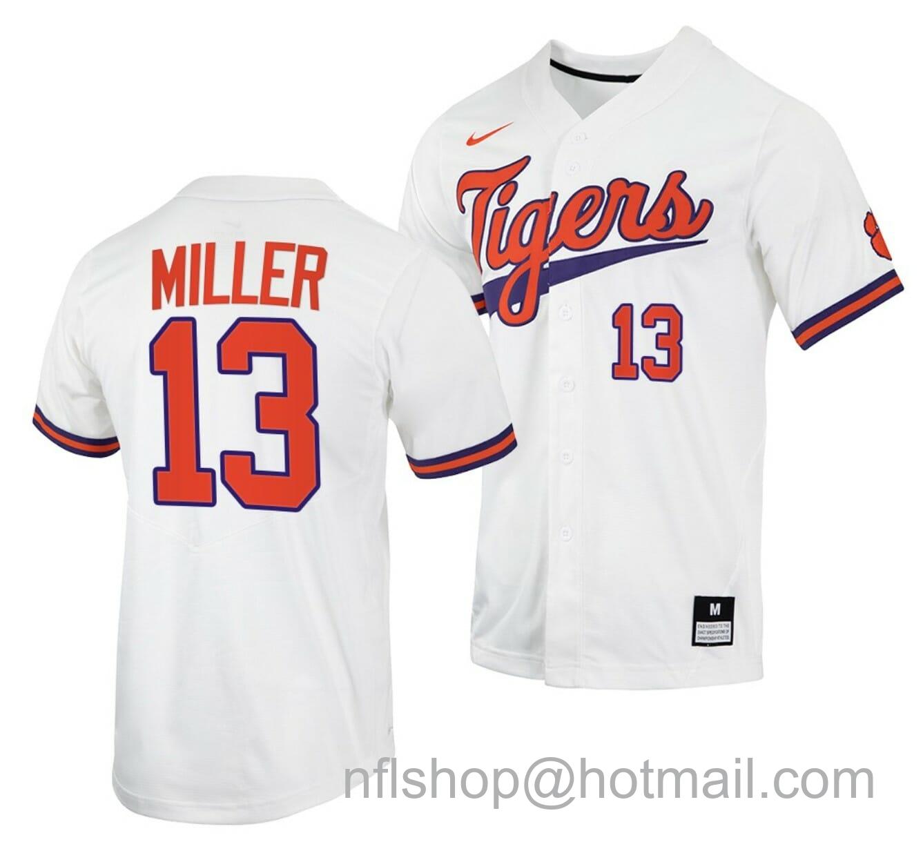 Men's Nike Brad Miller Jersey Clemson Tigers College Baseball White #13