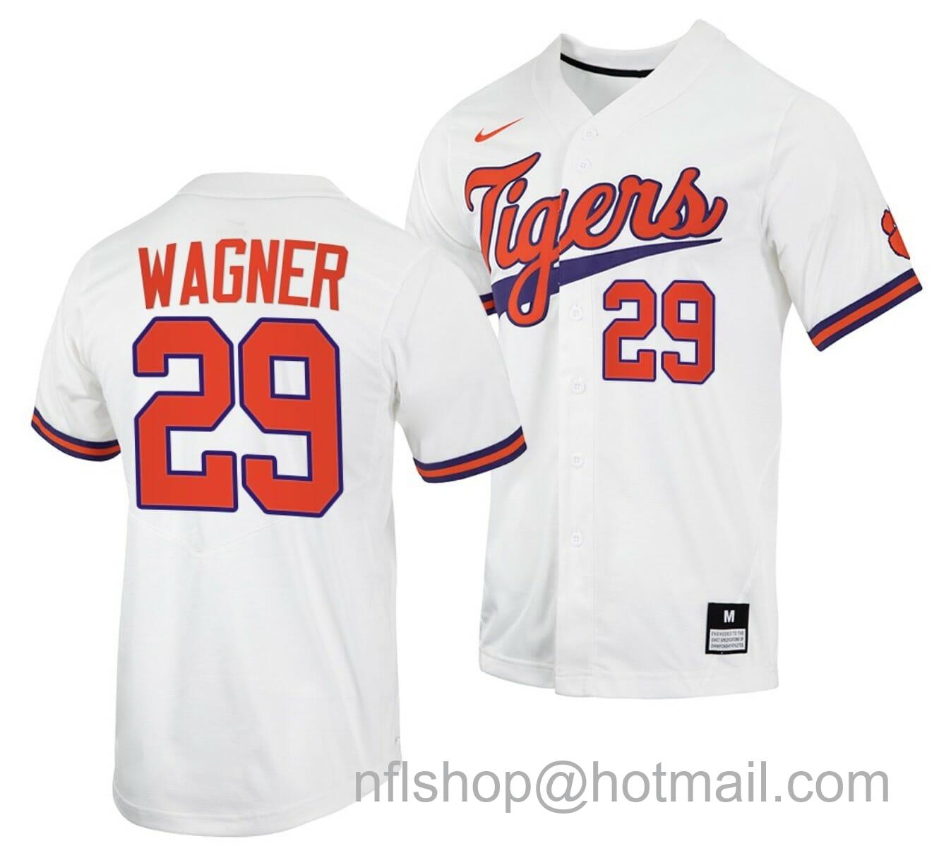 Men's Nike Max Wagner Jersey Clemson Tigers College Baseball White #29