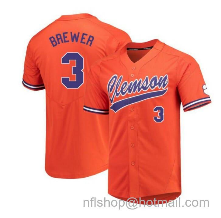 Men's Nike Dylan Brewer Jersey Clemson Tigers Baseball NCAA College Orange Alumni #3