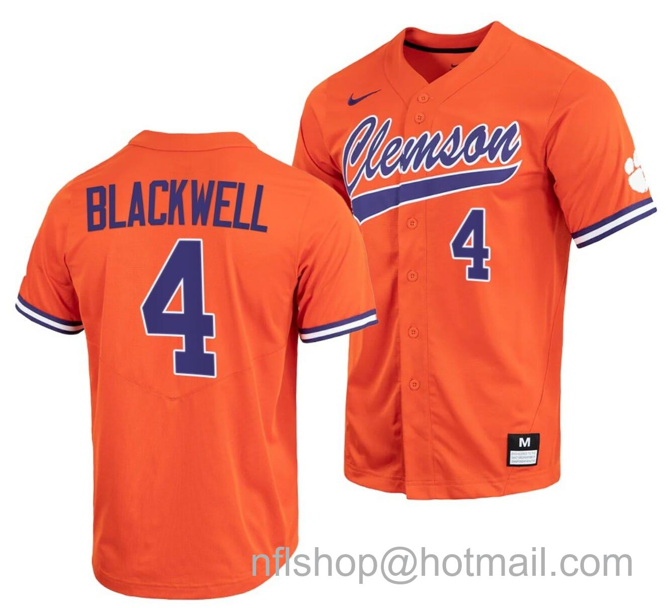 Men's Nike Benjamin Blackwell Jersey Clemson Tigers College Baseball Orange Full-Button #4