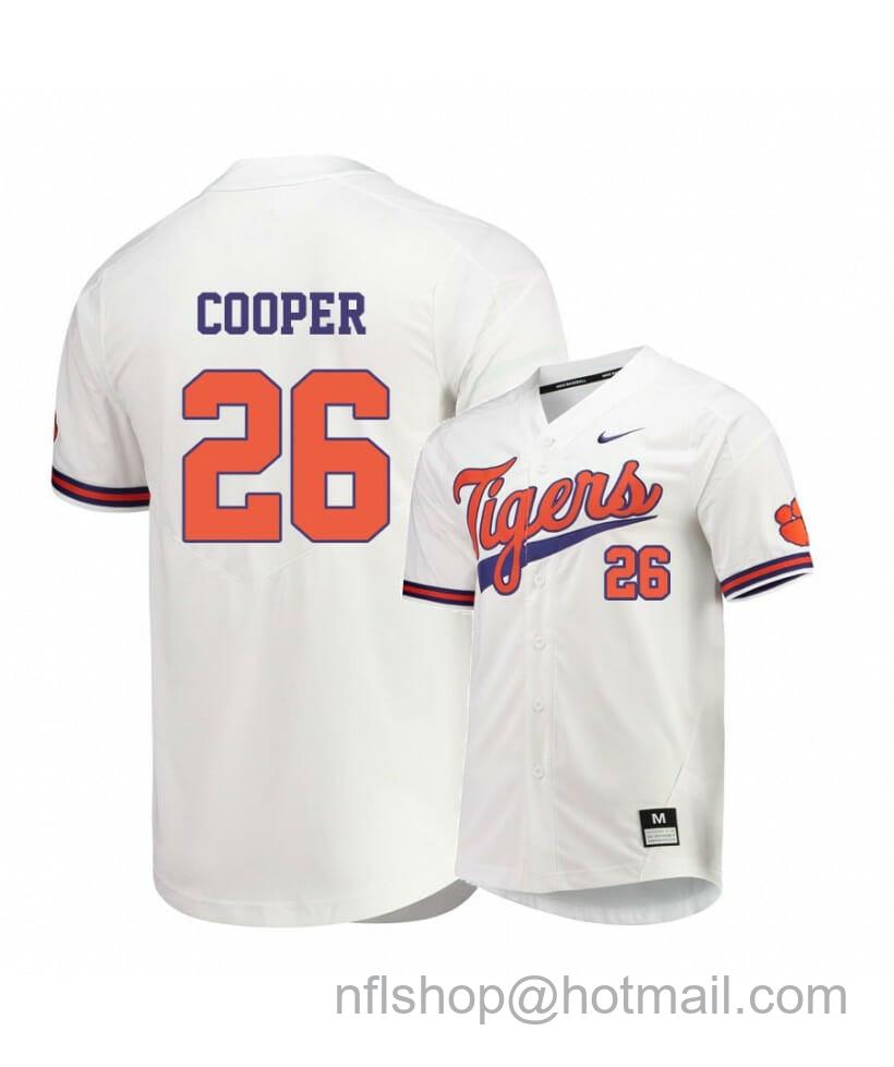 Men's Nike Clemson Tigers 26 Matt Cooper White Elite College Baseball Jersey