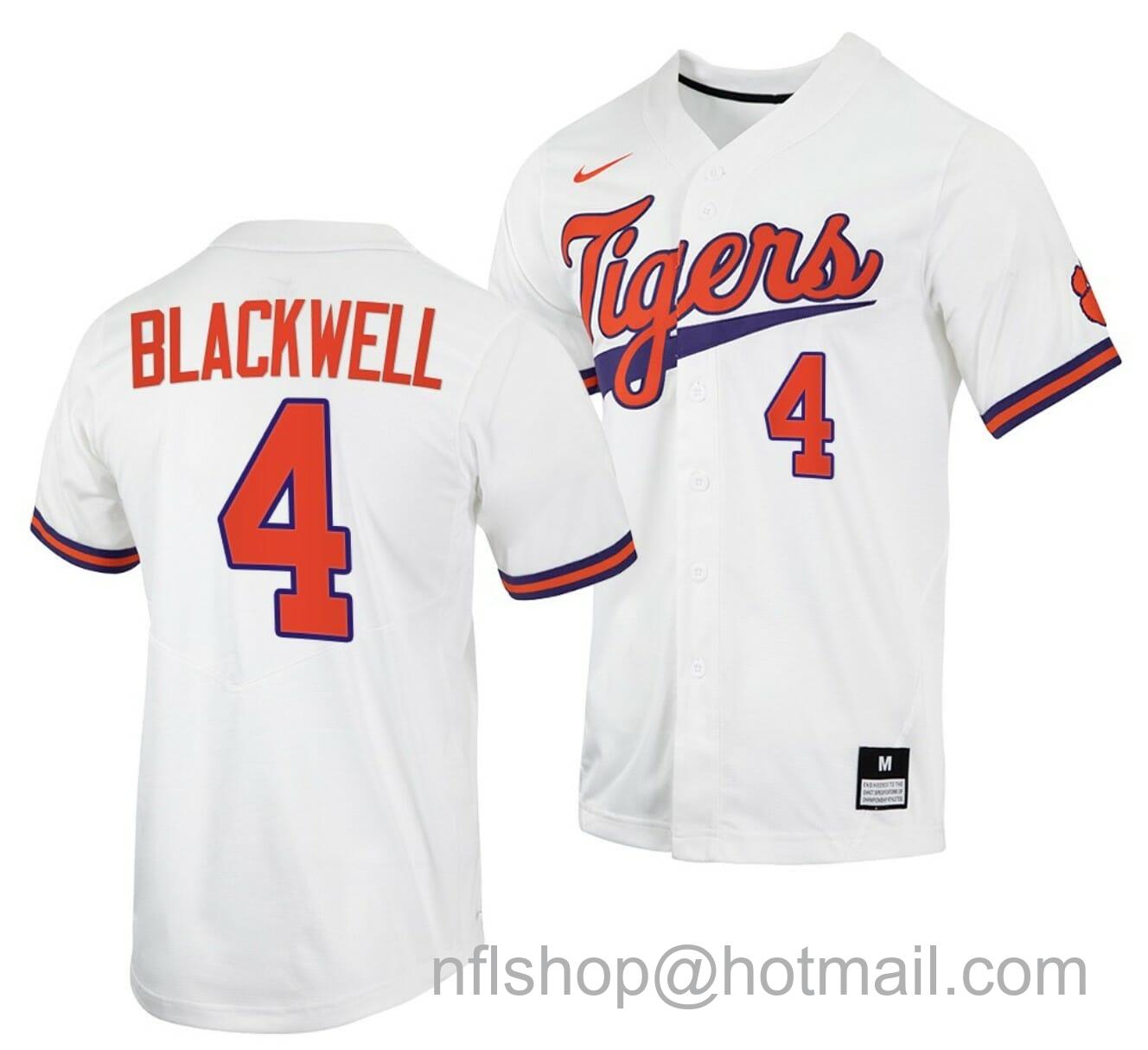 Men's Nike Benjamin Blackwell Jersey Clemson Tigers College Baseball White #4