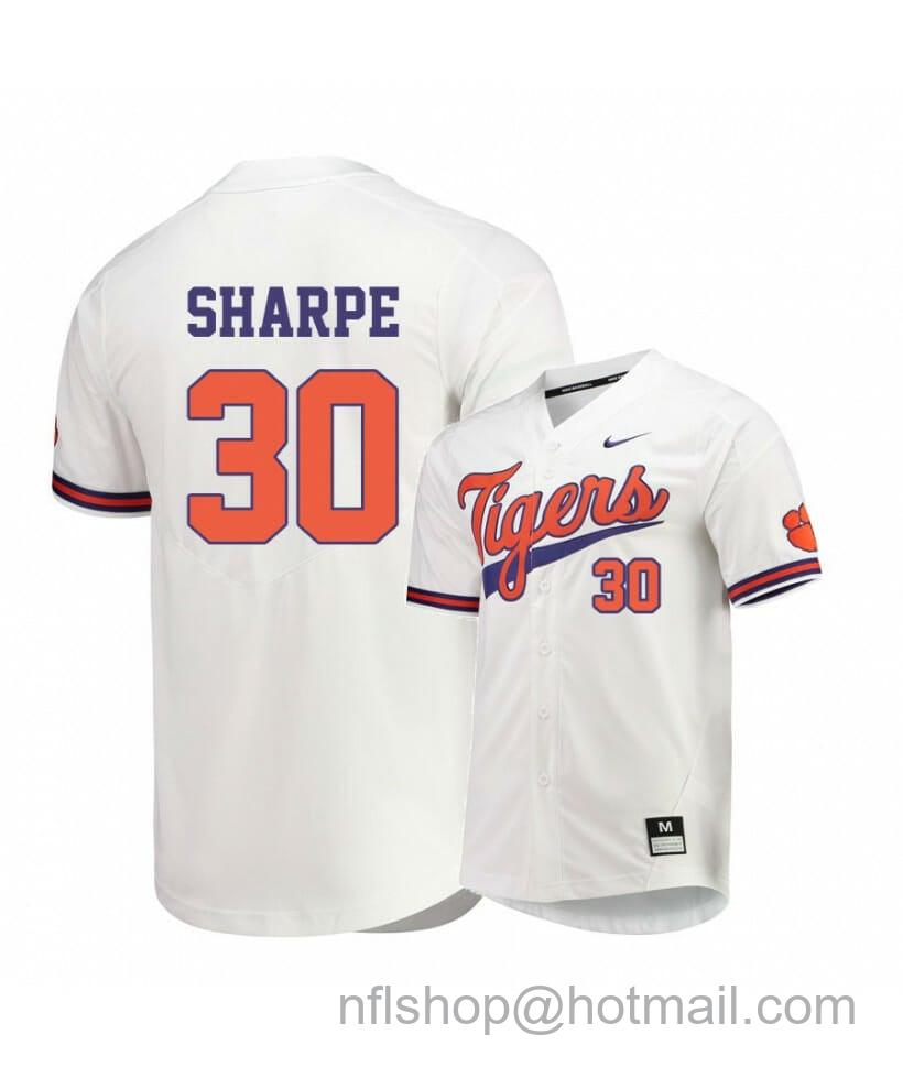 Men's Nike Clemson Tigers 30 Davis Sharpe White Elite College Baseball Jersey