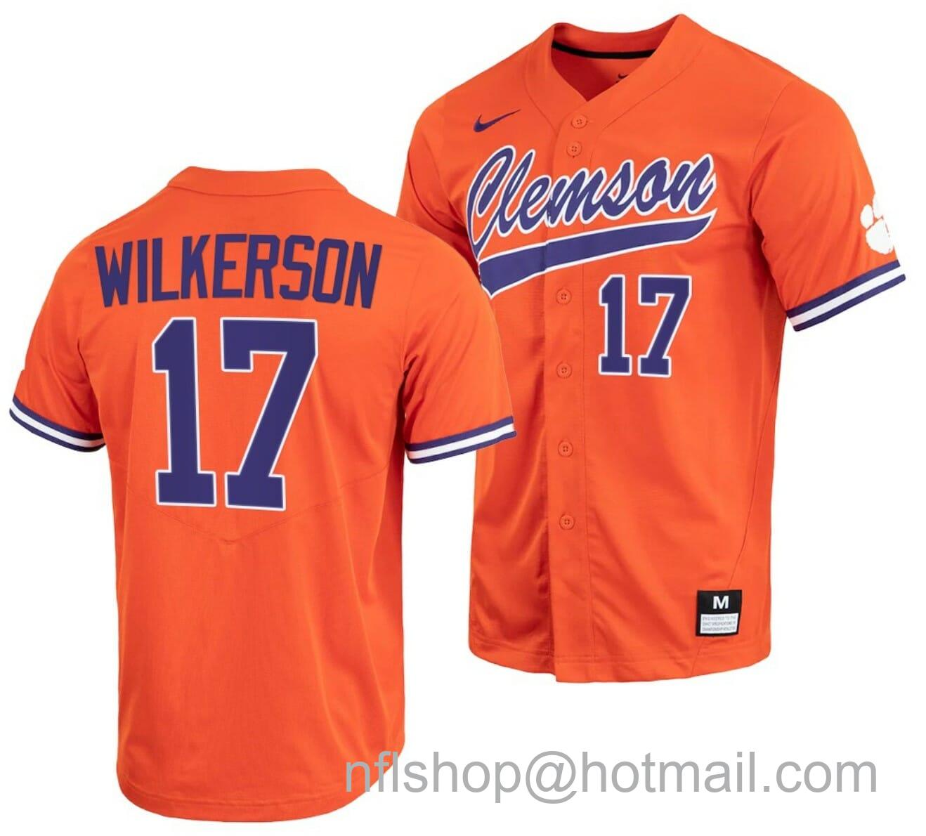 Men's Nike Stevie Wilkerson Jersey Clemson Tigers College Baseball Orange Full-Button #17