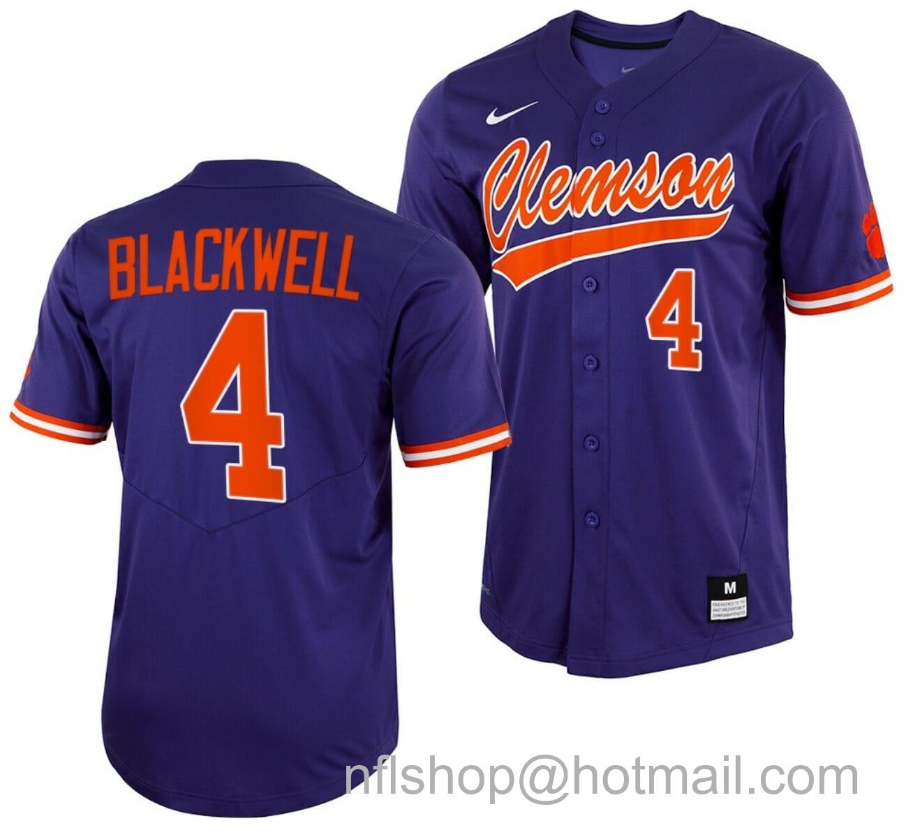 Men's Nike Benjamin Blackwell Jersey Clemson Tigers College Baseball Purple Full-Button #4