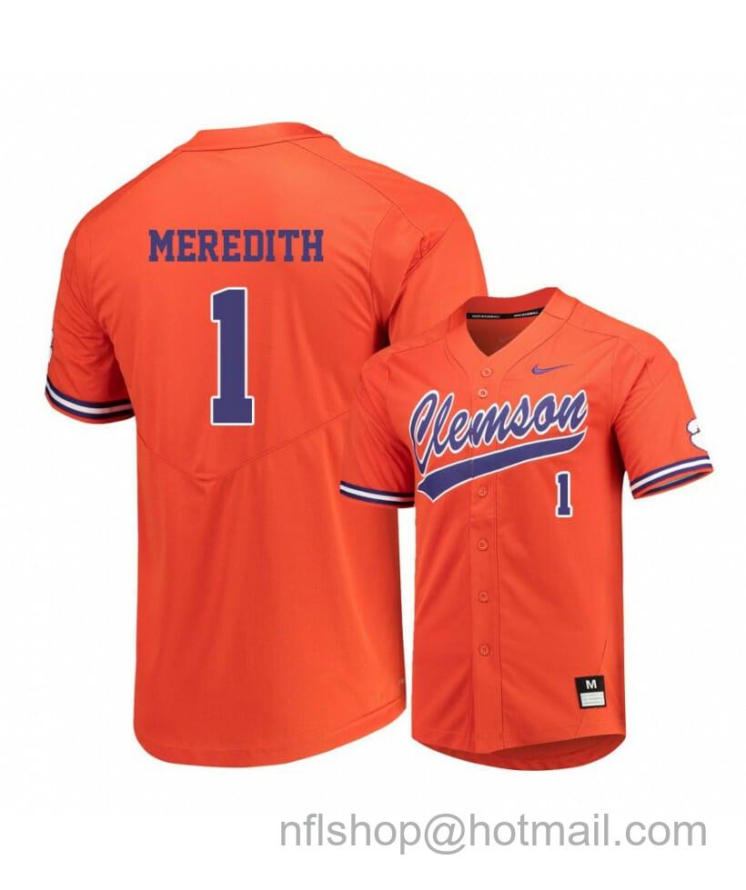 Men's Nike Clemson Tigers 1 Kier Meredith Orange Elite College Baseball Jersey