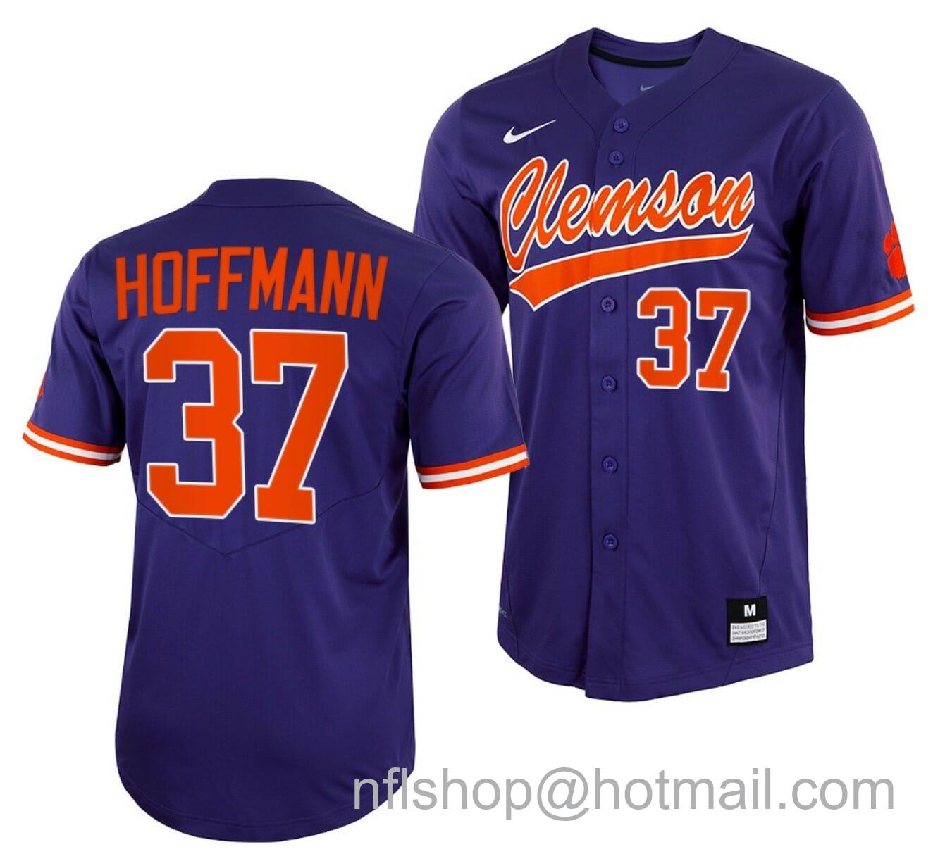 Men's Nike Nick Hoffmann Jersey Clemson Tigers College Baseball Purple Full-Button #37