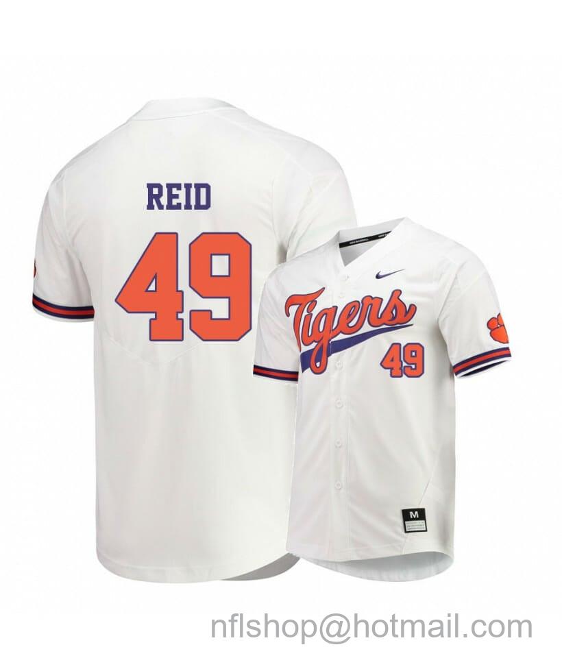 Men's Nike Clemson Tigers 49 Regan Reid White Elite College Baseball Jersey