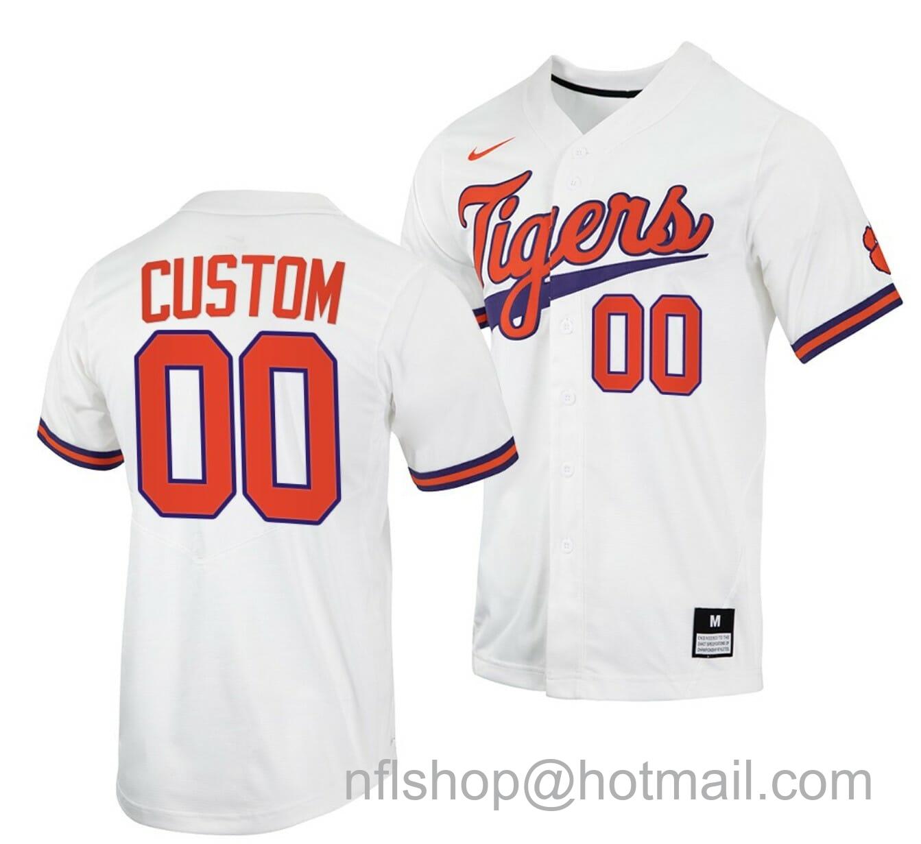 Men's Nike Custom Clemson Tigers Baseball Jersey Name and Number NCAA College White