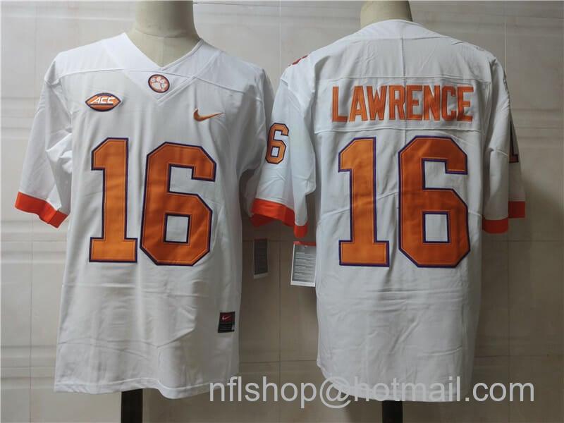 Men's Nike Clemson Tigers #16 Trevor Lawrence College Football Jersey White