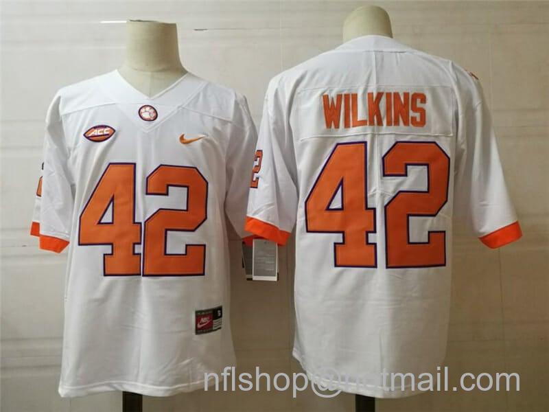 Men's Nike Clemson Tigers #42 Wilkins College Football Jersey White