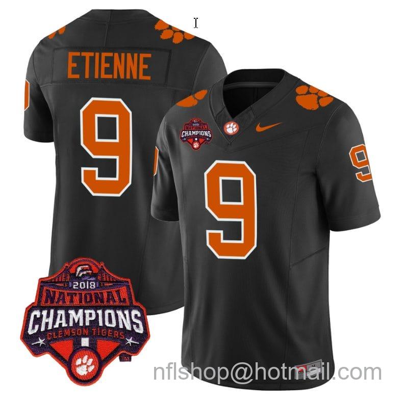 Men's Nike Travis Etienne Jersey #9 Clemson Tigers Vapor Limited Champions Patch College Football Stitched Black