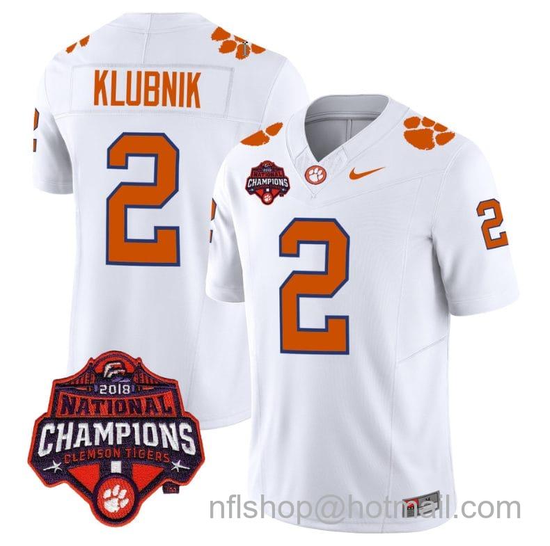 Men's Nike Cade Klubnik Jersey #2 Clemson Tigers Vapor Limited Champions Patch College Football Stitched White