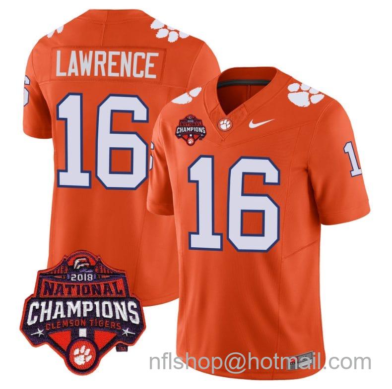 Men's Nike Trevor Lawrence Jersey #16 Clemson Tigers Vapor Limited Champions Patch College Football Stitched Orange