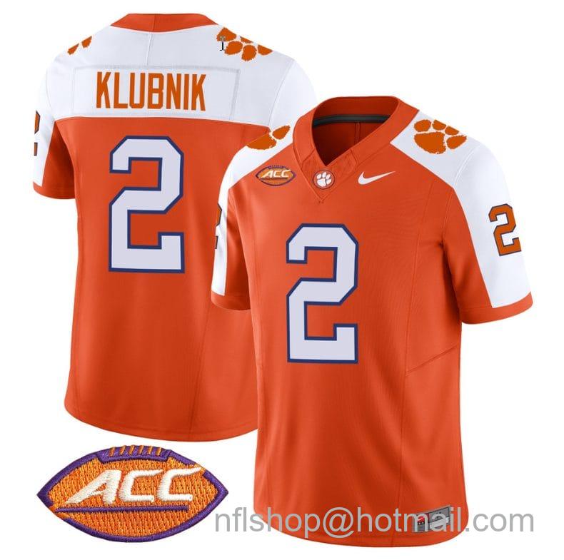 Men's Nike Cade Klubnik Jersey #2 Clemson Tigers Vapor Limited Acc Patch College Football Stitched Alternate