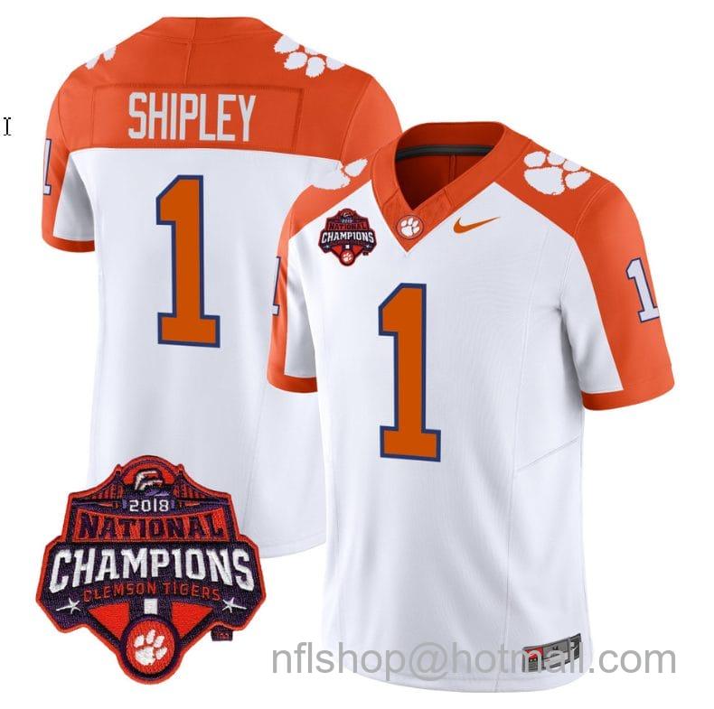 Men's Nike Will Shipley Jersey #1 Clemson Tigers Vapor Limited Champions Patch College Football Stitched Orange Inverted