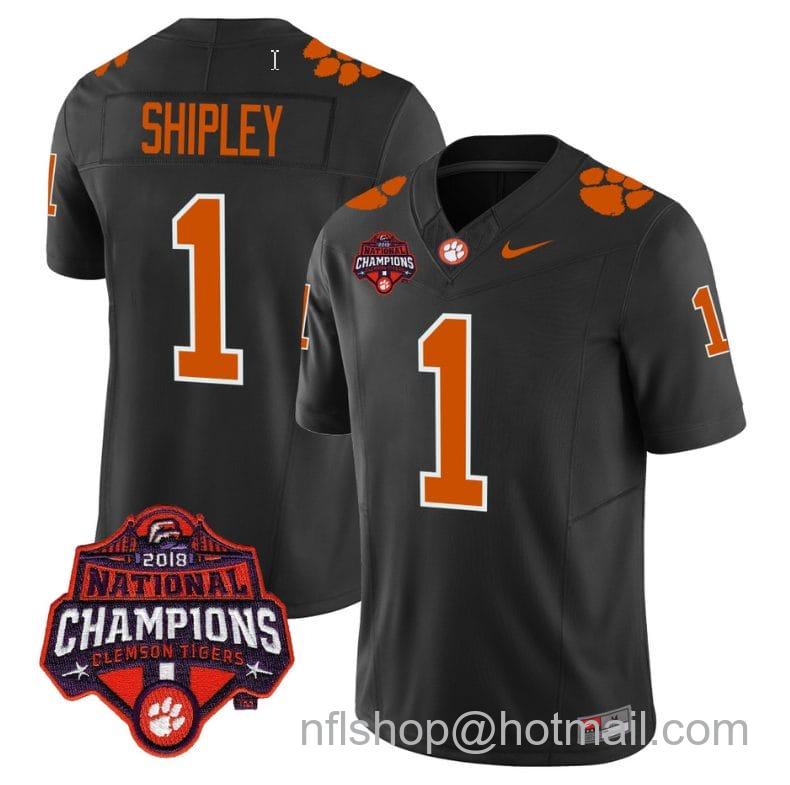 Men's Nike Will Shipley Jersey #1 Clemson Tigers Vapor Limited Champions Patch College Football Stitched Black