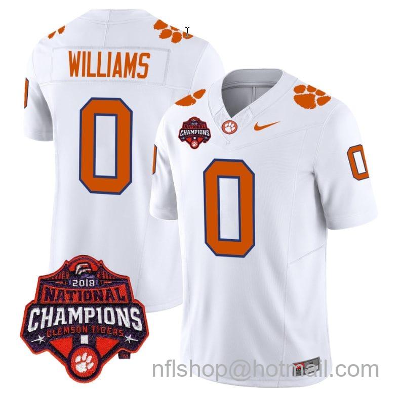 Men's Nike Antonio Williams Jersey #0 Clemson Tigers Vapor Limited Champions Patch College Football Stitched White