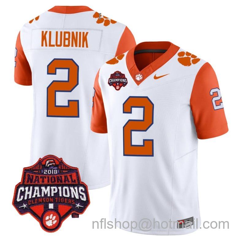 Men's Nike Cade Klubnik Jersey #2 Clemson Tigers Vapor Limited Champions Patch College Football Stitched Orange Sleeves