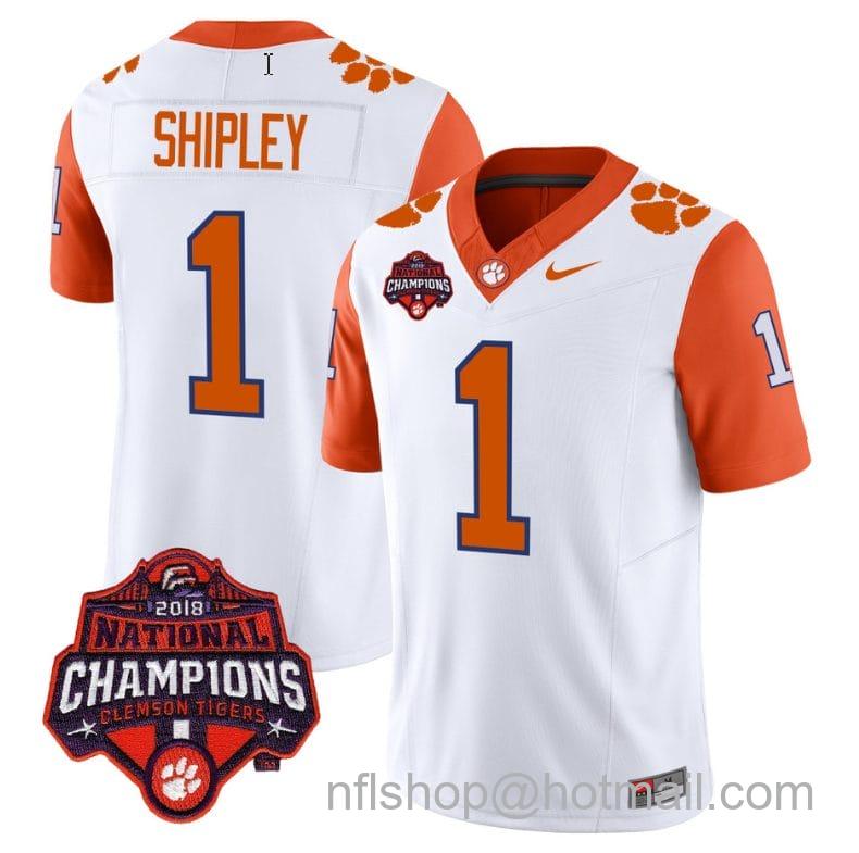 Men's Nike Will Shipley Jersey #1 Clemson Tigers Vapor Limited Champions Patch College Football Stitched Orange Sleeves