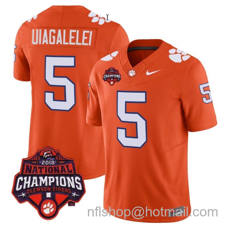 Men's Nike DJ Uiagalelei Jersey #5 Clemson Tigers Vapor Limited Champions Patch College Football Stitched Orange