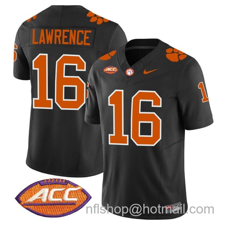 Men's Nike Trevor Lawrence Jersey #16 Clemson Tigers Vapor Limited Acc Patch College Football Stitched Black