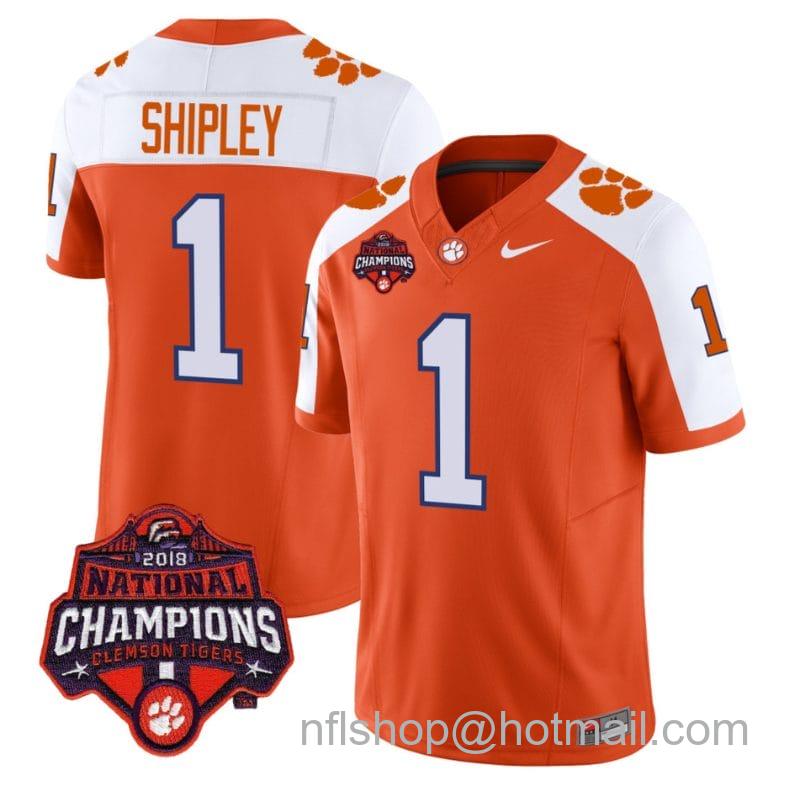 Men's Nike Will Shipley Jersey #1 Clemson Tigers Vapor Limited Champions Patch College Football Stitched Alternate