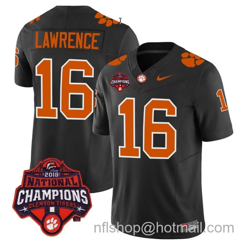 Men's Nike Trevor Lawrence Jersey #16 Clemson Tigers Vapor Limited Champions Patch College Football Stitched Black