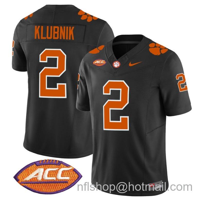 Men's Nike Cade Klubnik Jersey #2 Clemson Tigers Vapor Limited Acc Patch College Football Stitched Black