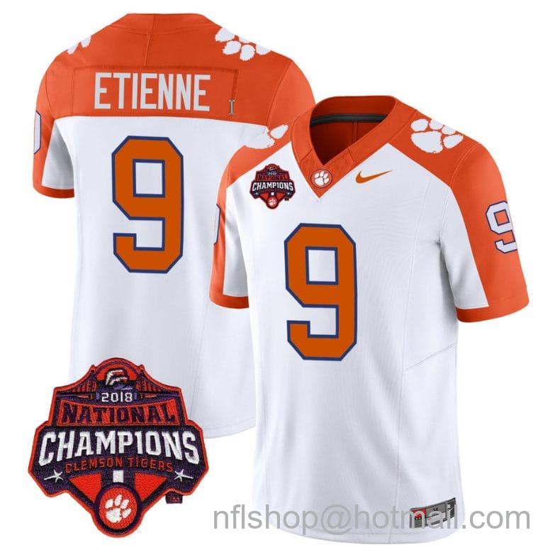 Men's Nike Travis Etienne Jersey #9 Clemson Tigers Vapor Limited Champions Patch College Football Stitched Inverted