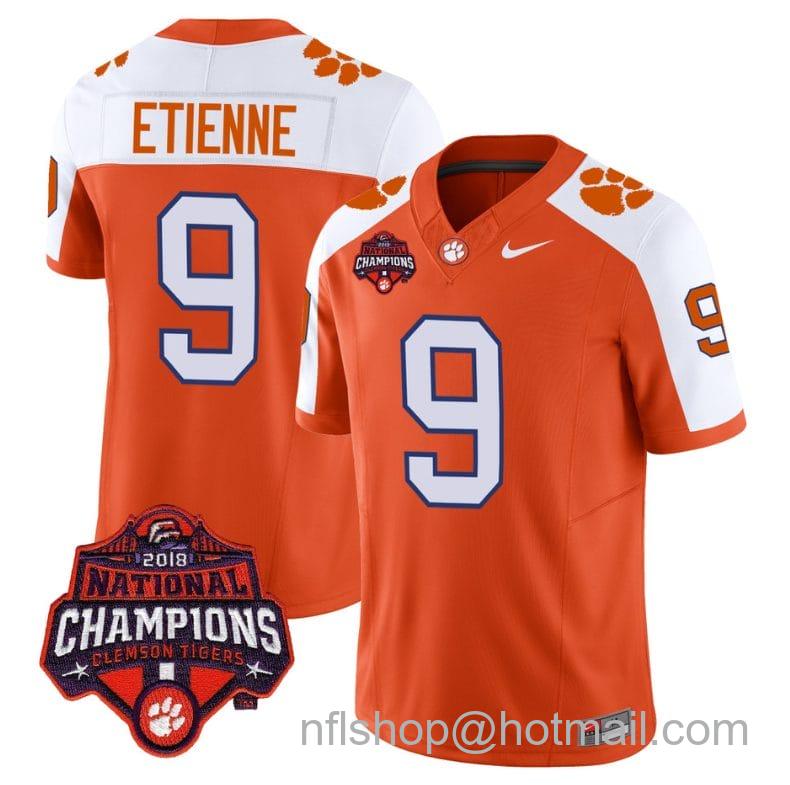 Men's Nike Travis Etienne Jersey #9 Clemson Tigers Vapor Limited Champions Patch College Football Stitched Alternate