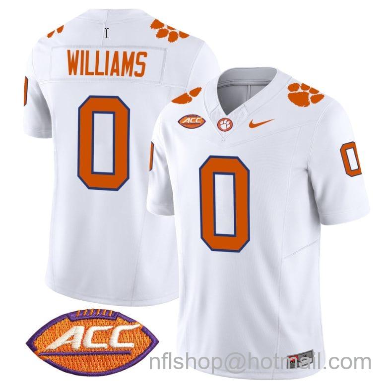 Men's Nike Antonio Williams Jersey #0 Clemson Tigers Vapor Limited Acc Patch College Football Stitched White