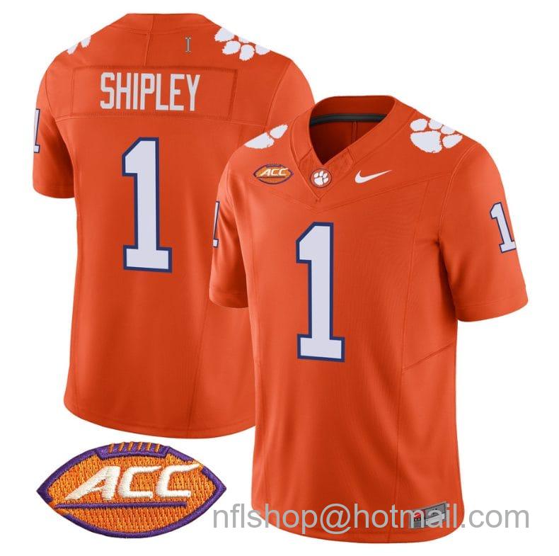 Men's Nike Will Shipley Jersey #1 Clemson Tigers Vapor Limited Acc Patch College Football Stitched Orange