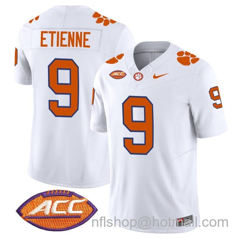 Men's Nike Travis Etienne Jersey #9 Clemson Tigers Vapor Limited Acc Patch College Football Stitched White