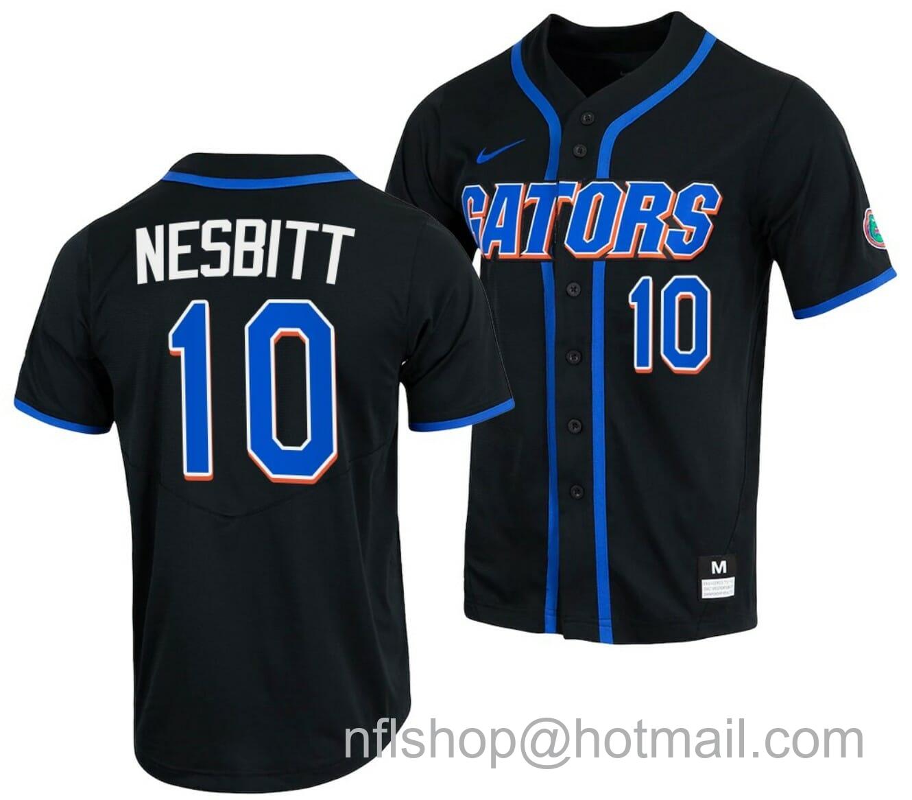 Men's Nike Tyler Nesbitt Jersey Florida Gators College Baseball Full-Button Black #10