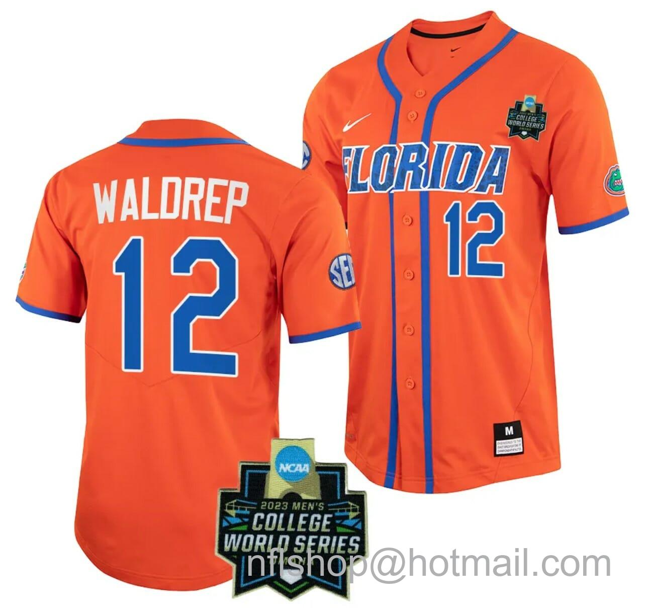 Men's Nike Hurston Waldrep Jersey Florida Gators #12 Orange NCAA 2023 College World Series Baseball