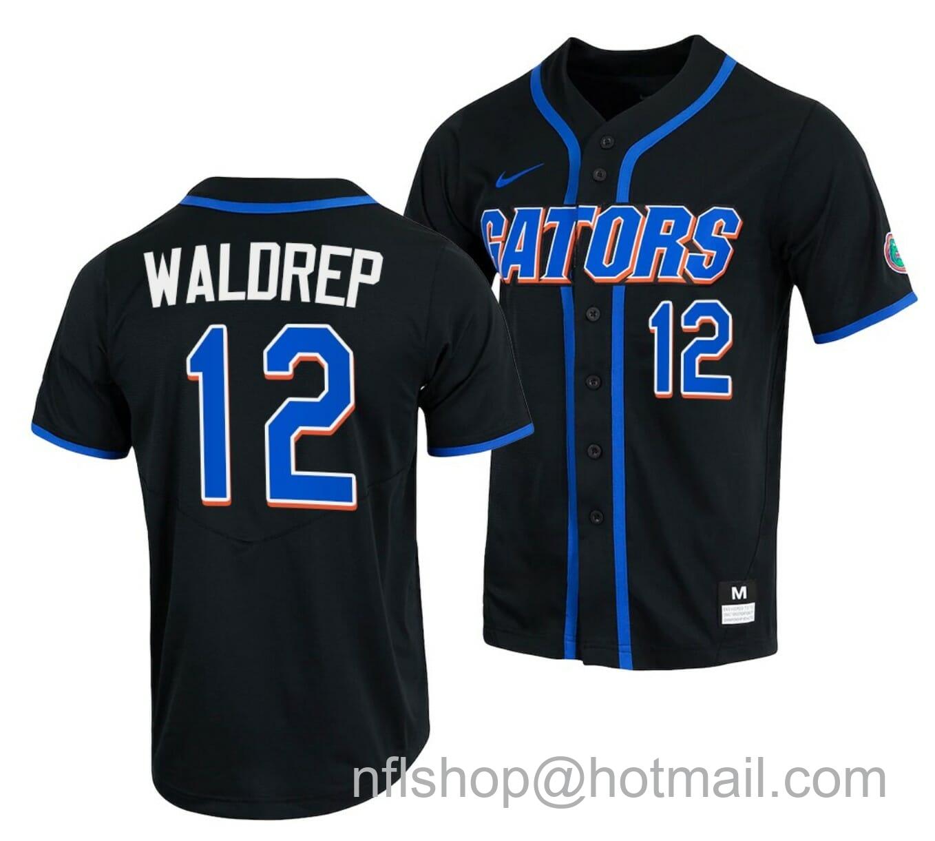 Men's Nike Hurston Waldrep Jersey Florida Gators College Baseball Full-Button Black #12