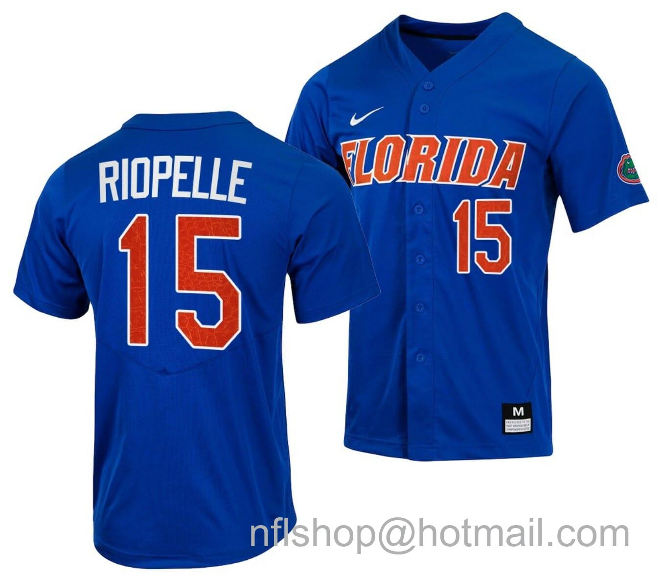 Men's Nike BT Riopelle Jersey Florida Gators College Baseball Full-Button Royal #15