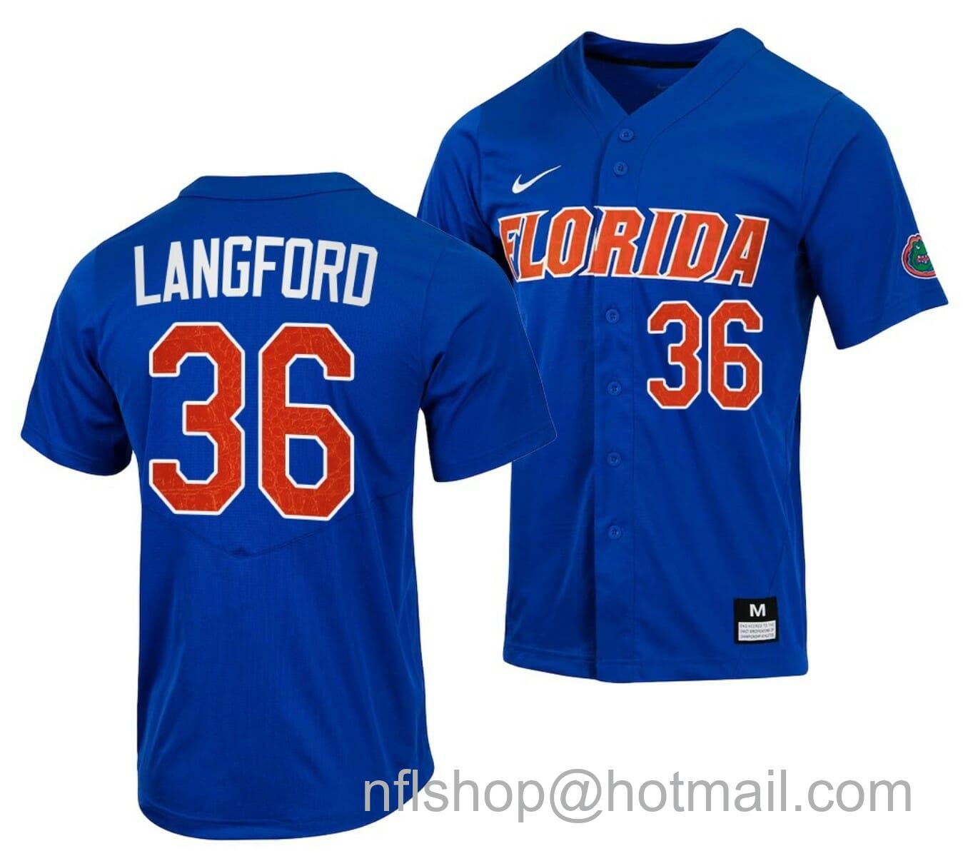 Men's Nike Wyatt Langford Jersey Florida Gators College Baseball Full-Button Royal #36